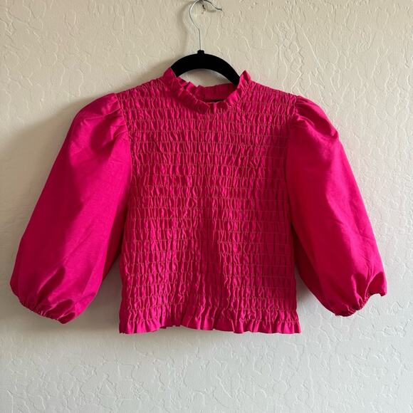 H&M smocked puff sleeved Blouse top - Picture 1 of 4